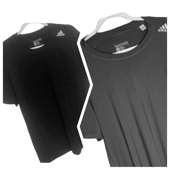 ADIDAS Set of 2 XL Gray Black TechFit Baselayer Compression Short Sleeve Shirt - Picture 1 of 5